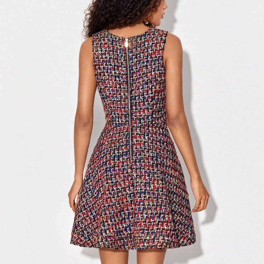 Multicolor Preppy Womens Allover Print V Neck Dress - Picture 2 of 5